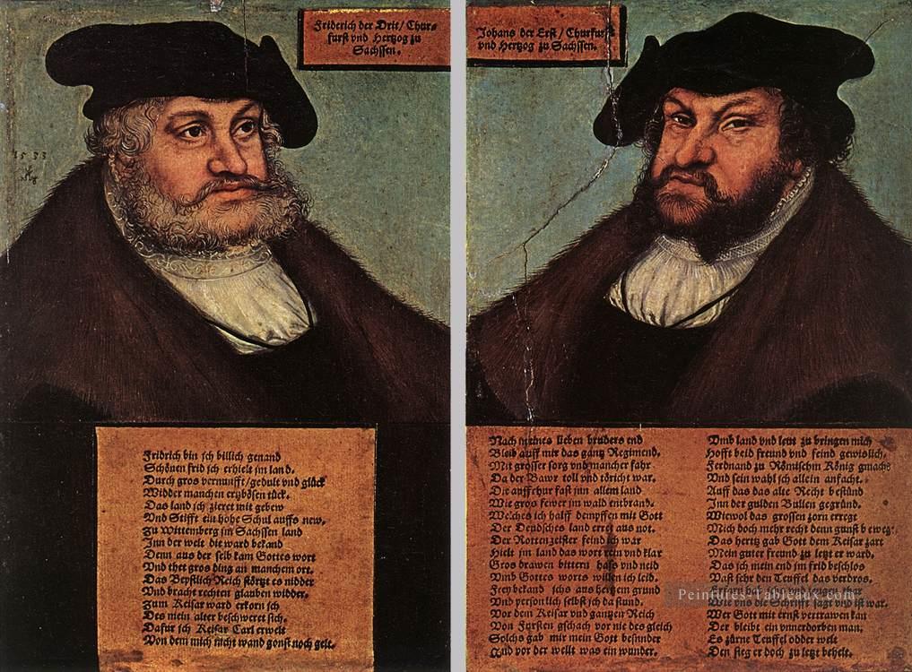 Portraits de Johann I et Frederick III Renaissance Lucas Cranach l’Ancien Peintures à l'huile